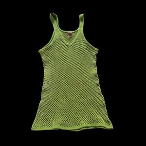Y2K Python Original String Vest Lime Green Fishnet Swim Tank Top XL
